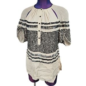 Rohit Gandhi & Rahul Khanna‎ Cream Silk Sequin Cutout Blouse Size XS Women's H20